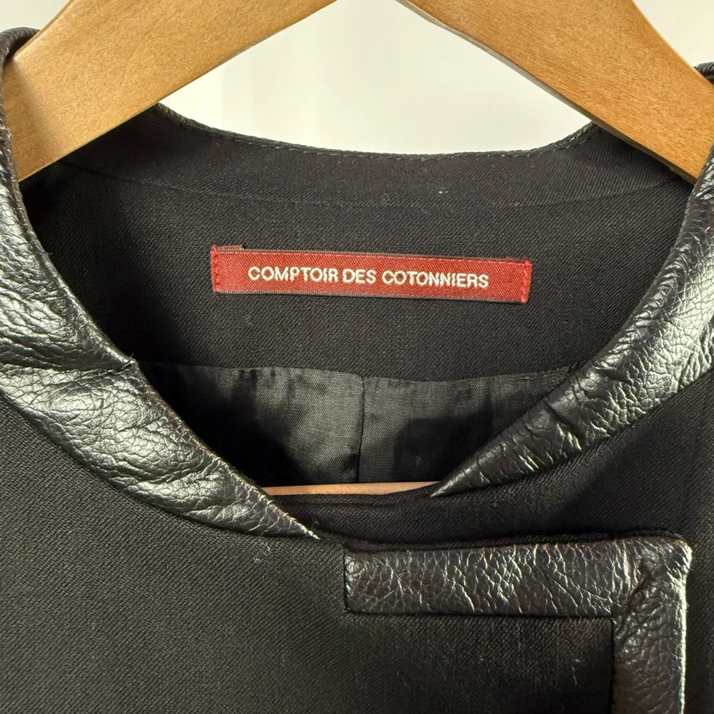 Comptoir Des Cotonniers Leather‎ Trim Short Jacket in Black Size 2